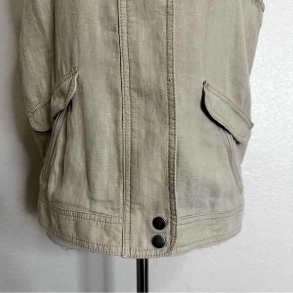 Michael Stars 100% Linen Tan Military Fully Zip Vest Jackets, Sz Large - Picture 4 of 12